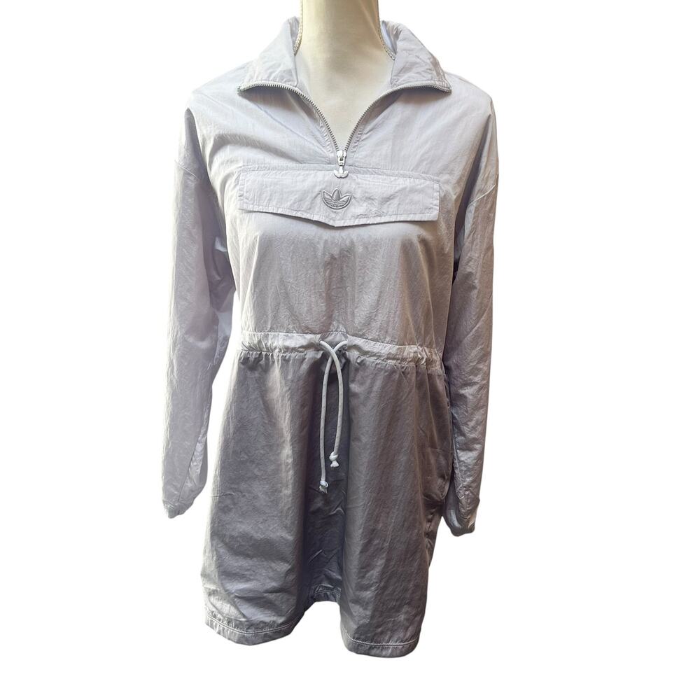 Adidas Originals XS Silver Gray Pullover Windbreaker Dress Cinch Waist EUC
